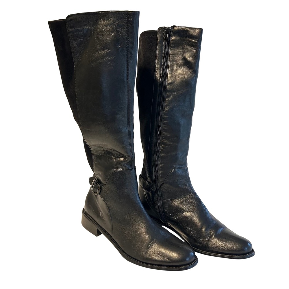 Van Eli Black Leather Tall Zip Up Boots Women's 7.5M Riding Style‎